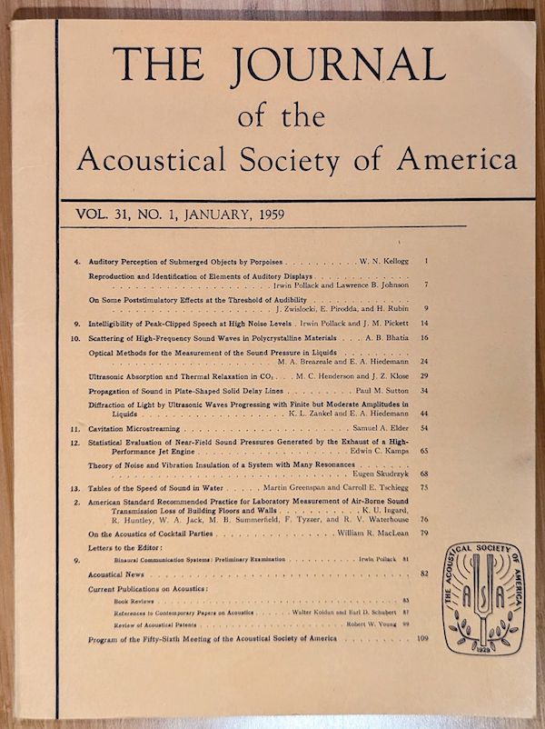Cover of the January 1959 issue of The Journal of the Acoustical Society of America